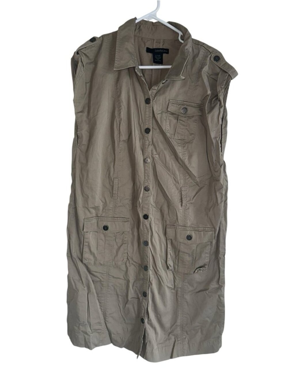 Calvin Klein Jeans Womens Khaki Shirt Dress Sz XL Tan Safari Travel Africa